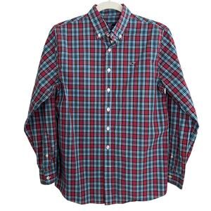 Vineyard Vines Whale Shirt Red Blue Plaid Boys Size L